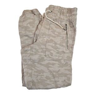 Athleta Cabo Tide Linen Jogger Pants Women's Size 0‎ Neutral Camo Zip Pocket